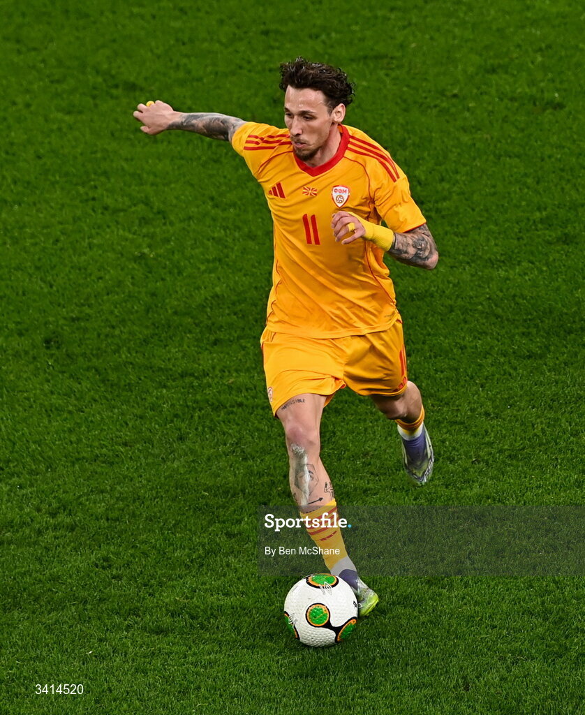 31 March 2026; Darko Churlinov of North Macedonia during the international friendly match between Republic of Ireland and North Macedonia at Aviva Stadium in Dublin. Photo by Ben McShane/Sportsfile