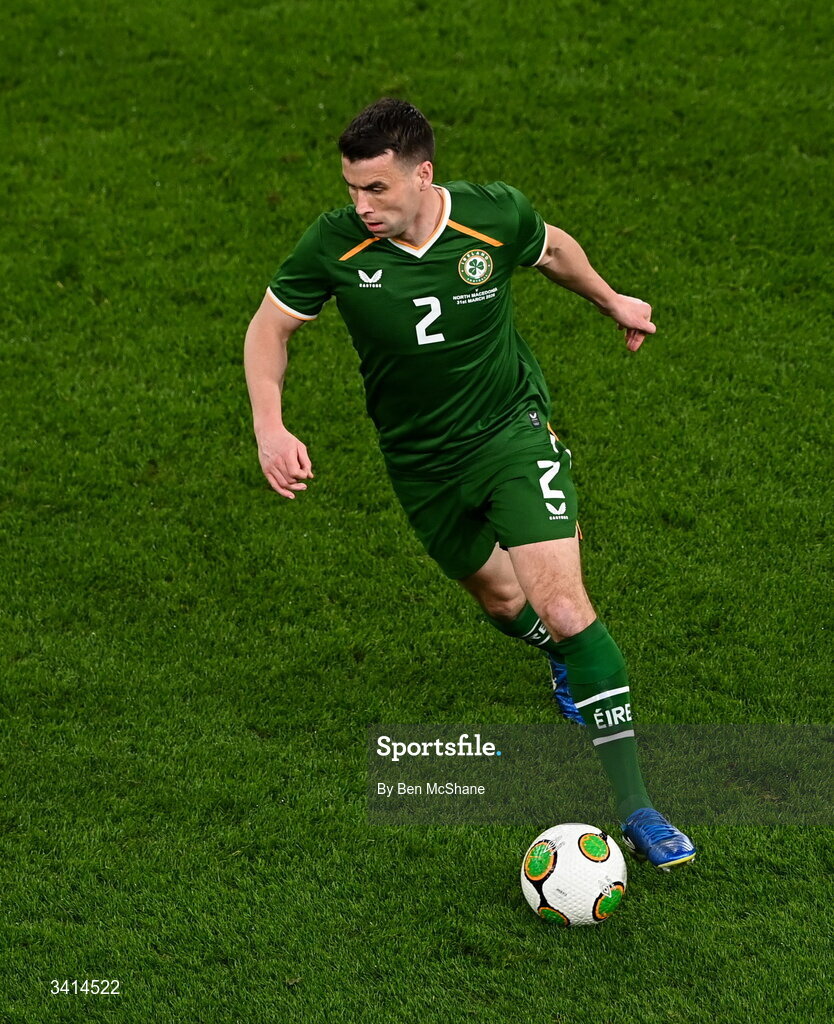 31 March 2026; Seamus Coleman of Republic of Ireland during the international friendly match between Republic of Ireland and North Macedonia at Aviva Stadium in Dublin. Photo by Ben McShane/Sportsfile