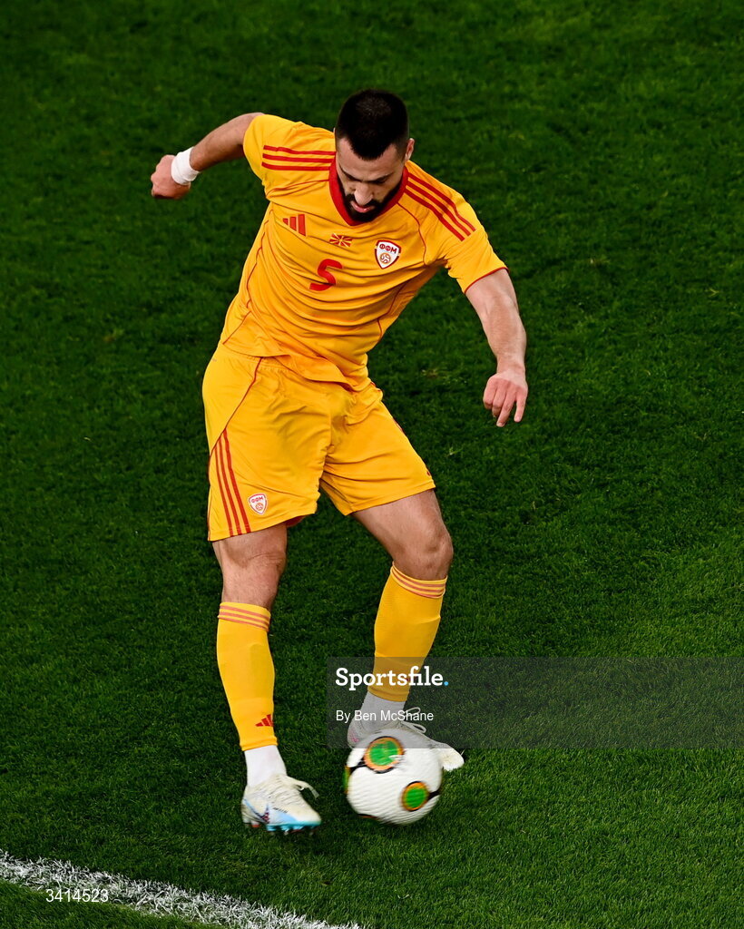 31 March 2026; Gjoko Zajkov of North Macedonia during the international friendly match between Republic of Ireland and North Macedonia at Aviva Stadium in Dublin. Photo by Ben McShane/Sportsfile