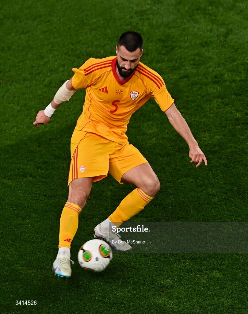 31 March 2026; Gjoko Zajkov of North Macedonia during the international friendly match between Republic of Ireland and North Macedonia at Aviva Stadium in Dublin. Photo by Ben McShane/Sportsfile