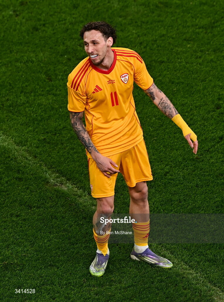 31 March 2026; Darko Churlinov of North Macedonia during the international friendly match between Republic of Ireland and North Macedonia at Aviva Stadium in Dublin. Photo by Ben McShane/Sportsfile