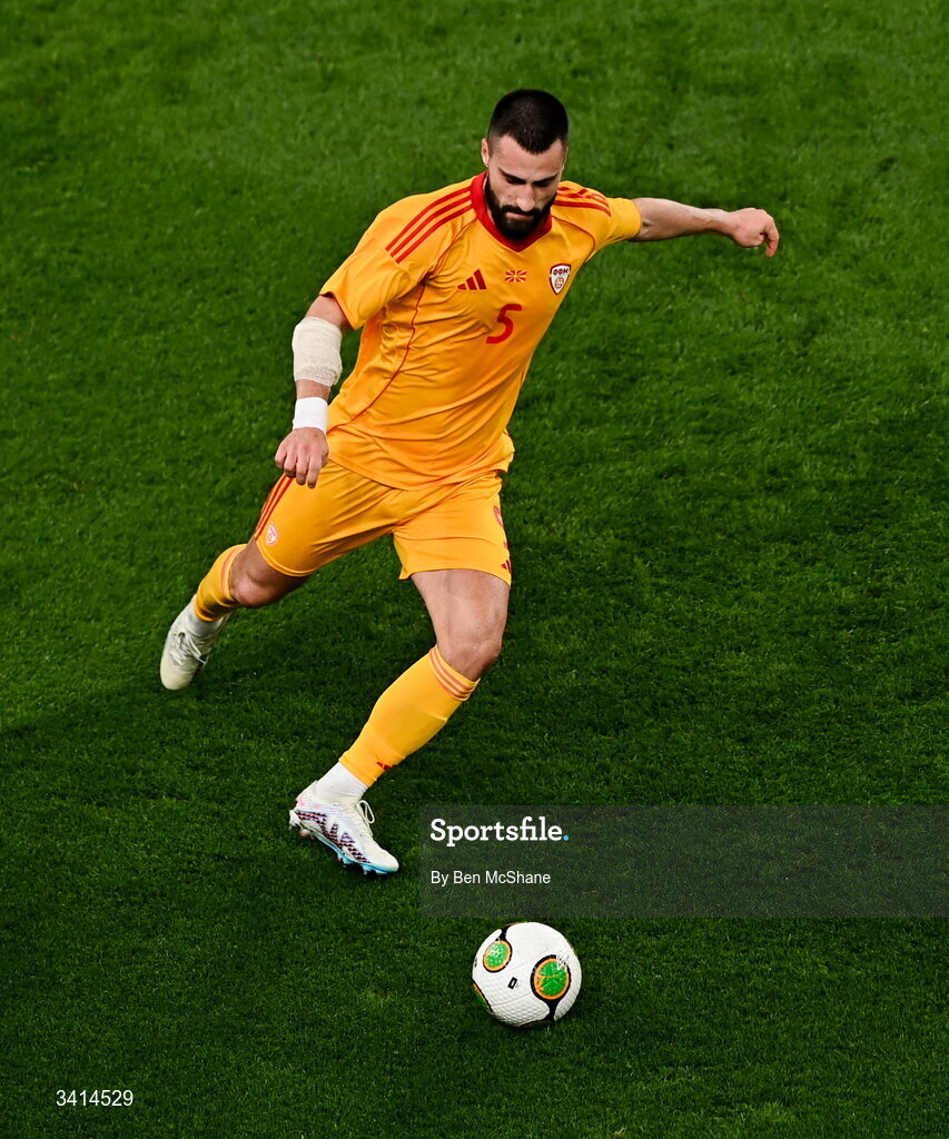 31 March 2026; Gjoko Zajkov of North Macedonia during the international friendly match between Republic of Ireland and North Macedonia at Aviva Stadium in Dublin. Photo by Ben McShane/Sportsfile