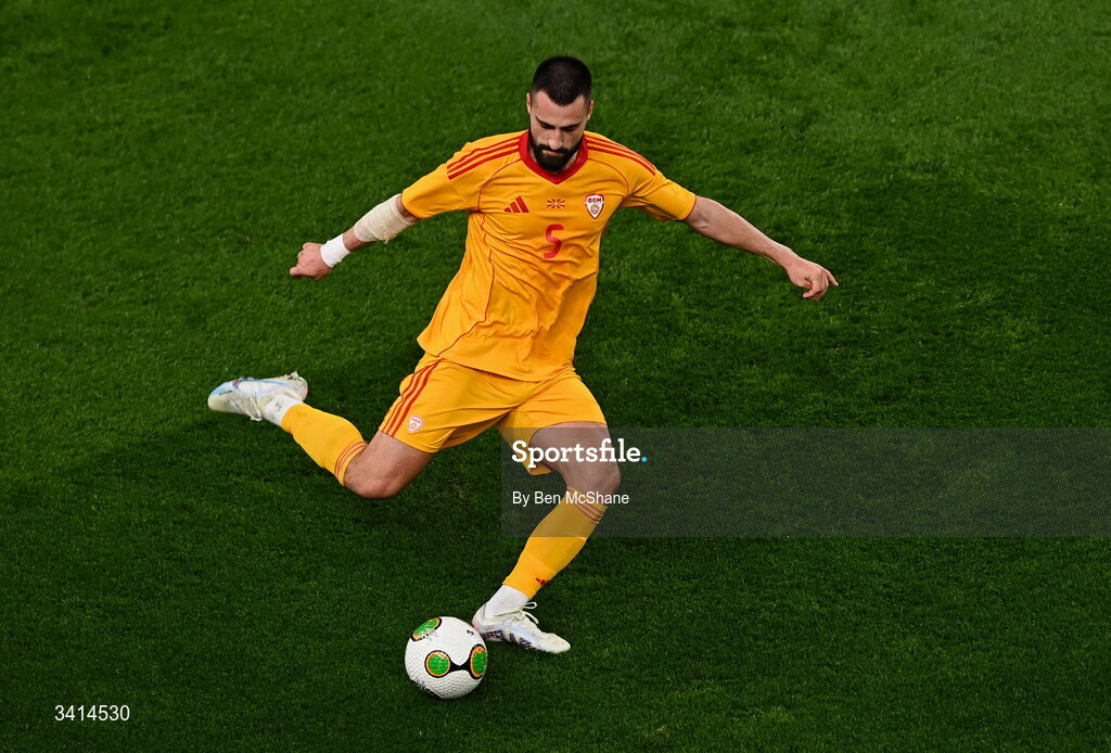31 March 2026; Gjoko Zajkov of North Macedonia during the international friendly match between Republic of Ireland and North Macedonia at Aviva Stadium in Dublin. Photo by Ben McShane/Sportsfile