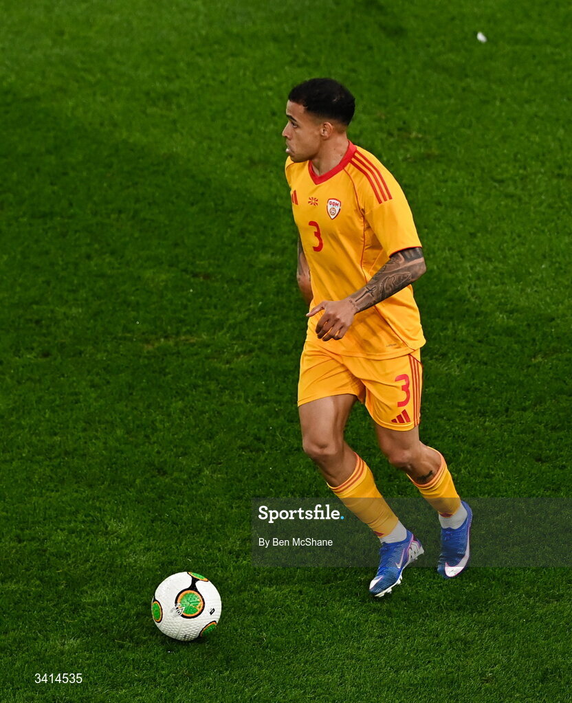 31 March 2026; Sebastijan Herera of North Macedonia during the international friendly match between Republic of Ireland and North Macedonia at Aviva Stadium in Dublin. Photo by Ben McShane/Sportsfile