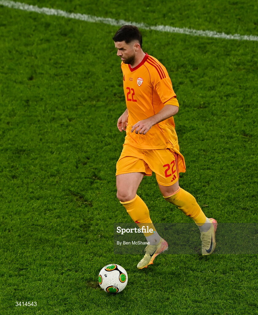 31 March 2026; Isnik Alimi of North Macedonia during the international friendly match between Republic of Ireland and North Macedonia at Aviva Stadium in Dublin. Photo by Ben McShane/Sportsfile