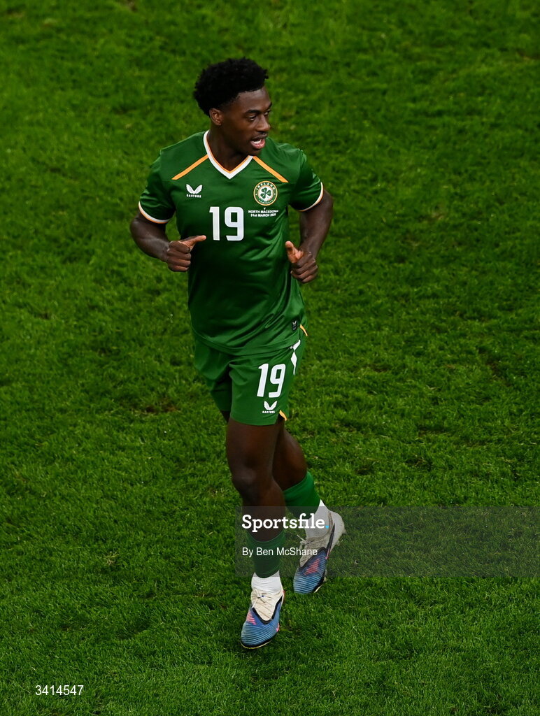 31 March 2026; James Abankwah of Republic of Ireland during the international friendly match between Republic of Ireland and North Macedonia at Aviva Stadium in Dublin. Photo by Ben McShane/Sportsfile