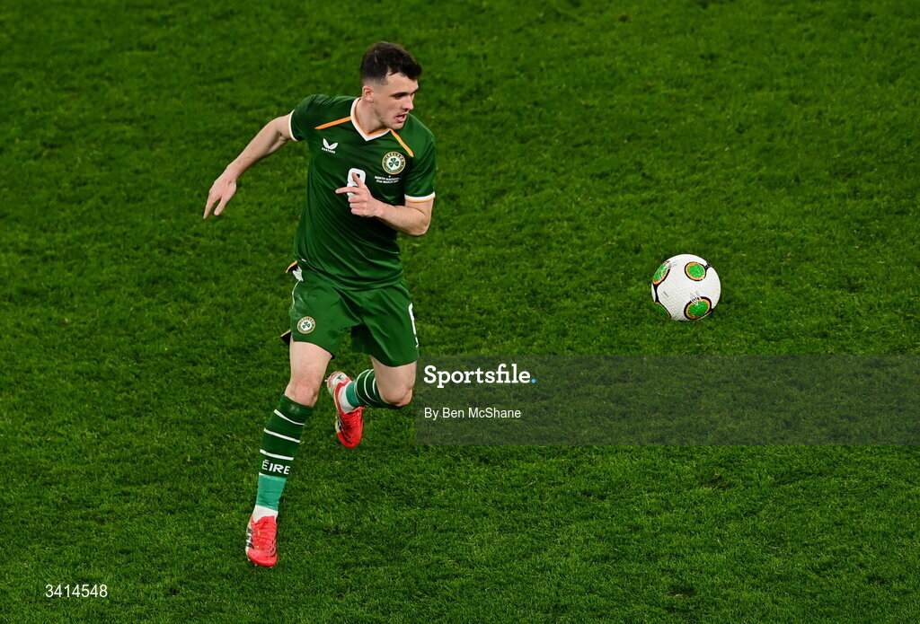 31 March 2026; Jason Knight of Republic of Ireland during the international friendly match between Republic of Ireland and North Macedonia at Aviva Stadium in Dublin. Photo by Ben McShane/Sportsfile