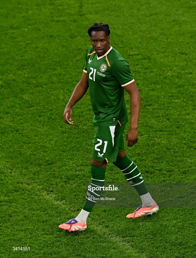 31 March 2026; Bosun Lawal of Republic of Ireland during the international friendly match between Republic of Ireland and North Macedonia at Aviva Stadium in Dublin. Photo by Ben McShane/Sportsfile