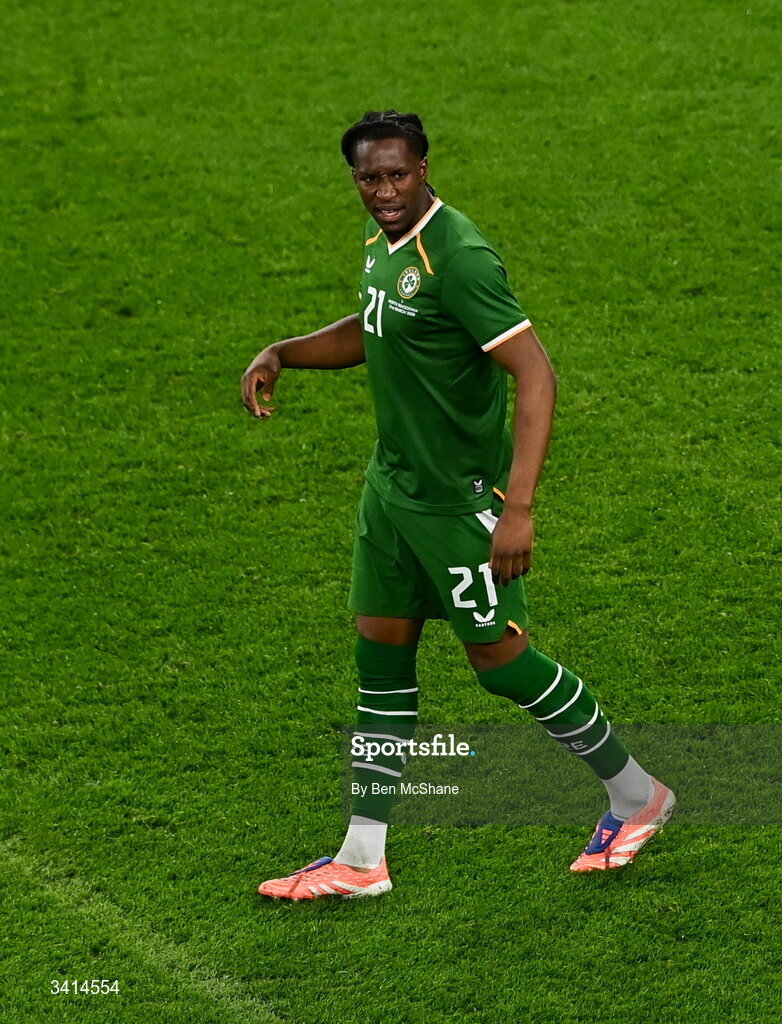 31 March 2026; Bosun Lawal of Republic of Ireland during the international friendly match between Republic of Ireland and North Macedonia at Aviva Stadium in Dublin. Photo by Ben McShane/Sportsfile