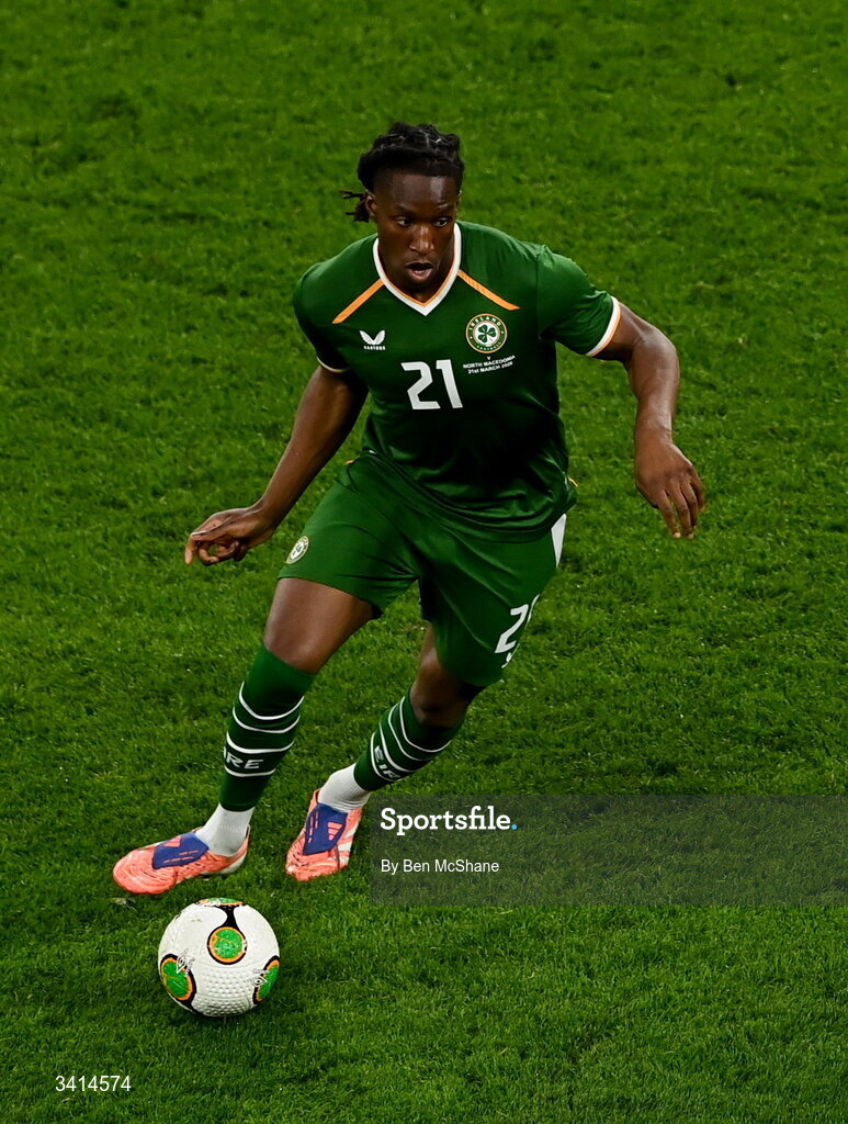 31 March 2026; Bosun Lawal of Republic of Ireland during the international friendly match between Republic of Ireland and North Macedonia at Aviva Stadium in Dublin. Photo by Ben McShane/Sportsfile