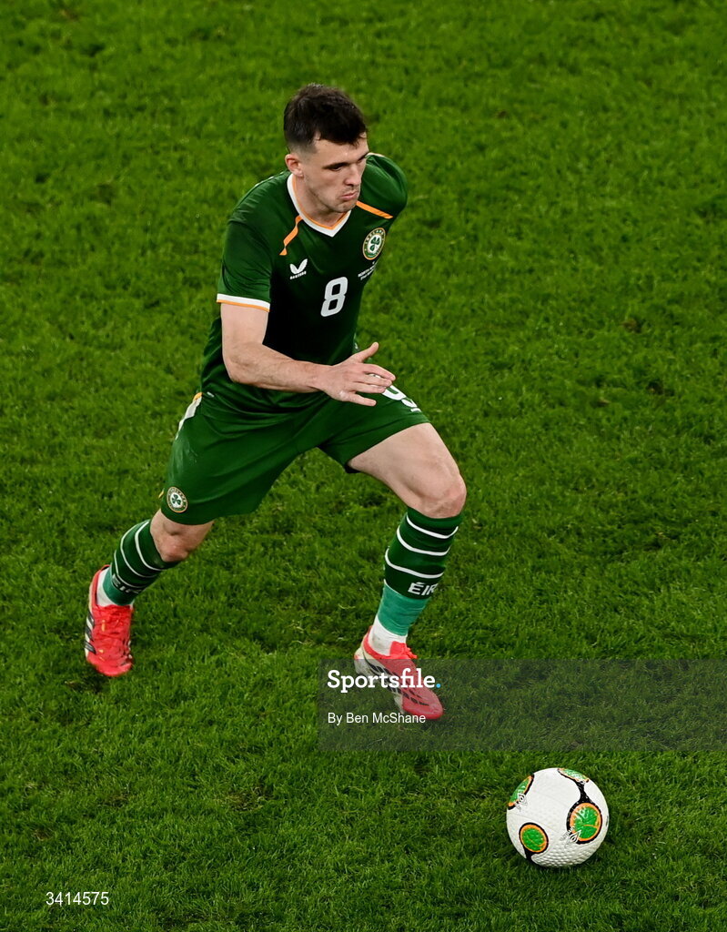 31 March 2026; Jason Knight of Republic of Ireland during the international friendly match between Republic of Ireland and North Macedonia at Aviva Stadium in Dublin. Photo by Ben McShane/Sportsfile