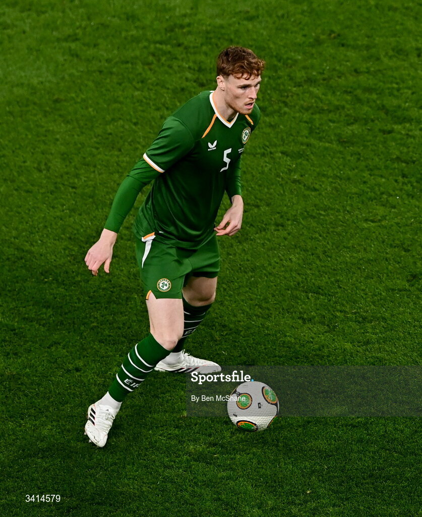 31 March 2026; Jake O'Brien of Republic of Ireland during the international friendly match between Republic of Ireland and North Macedonia at Aviva Stadium in Dublin. Photo by Ben McShane/Sportsfile