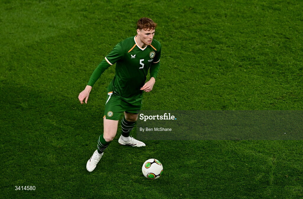 31 March 2026; Jake O'Brien of Republic of Ireland during the international friendly match between Republic of Ireland and North Macedonia at Aviva Stadium in Dublin. Photo by Ben McShane/Sportsfile