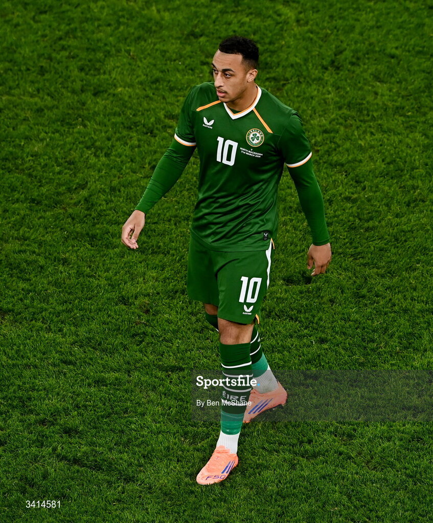 31 March 2026; Adam Idah of Republic of Ireland during the international friendly match between Republic of Ireland and North Macedonia at Aviva Stadium in Dublin. Photo by Ben McShane/Sportsfile