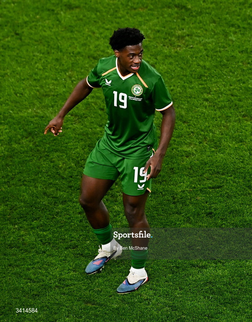 31 March 2026; James Abankwah of Republic of Ireland during the international friendly match between Republic of Ireland and North Macedonia at Aviva Stadium in Dublin. Photo by Ben McShane/Sportsfile