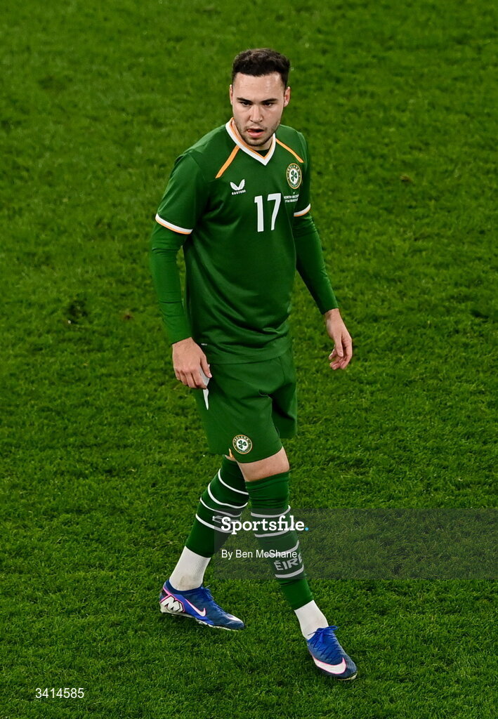 31 March 2026; Harvey Vale of Republic of Ireland during the international friendly match between Republic of Ireland and North Macedonia at Aviva Stadium in Dublin. Photo by Ben McShane/Sportsfile