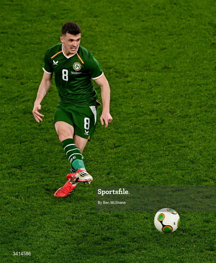 31 March 2026; Jason Knight of Republic of Ireland during the international friendly match between Republic of Ireland and North Macedonia at Aviva Stadium in Dublin. Photo by Ben McShane/Sportsfile