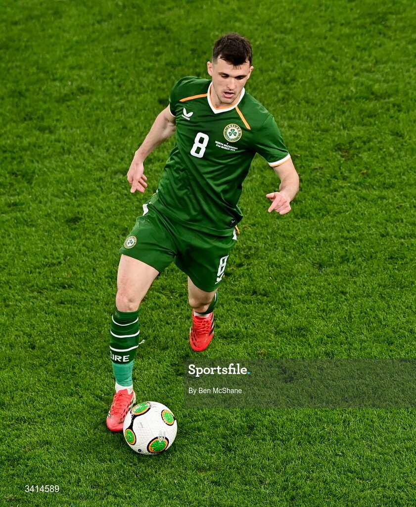 31 March 2026; Jason Knight of Republic of Ireland during the international friendly match between Republic of Ireland and North Macedonia at Aviva Stadium in Dublin. Photo by Ben McShane/Sportsfile