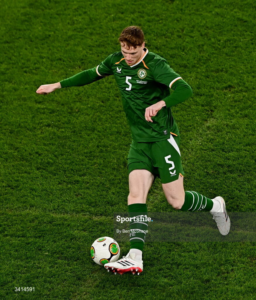 31 March 2026; Jake O'Brien of Republic of Ireland during the international friendly match between Republic of Ireland and North Macedonia at Aviva Stadium in Dublin. Photo by Ben McShane/Sportsfile