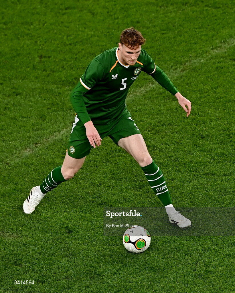 31 March 2026; Jake O'Brien of Republic of Ireland during the international friendly match between Republic of Ireland and North Macedonia at Aviva Stadium in Dublin. Photo by Ben McShane/Sportsfile