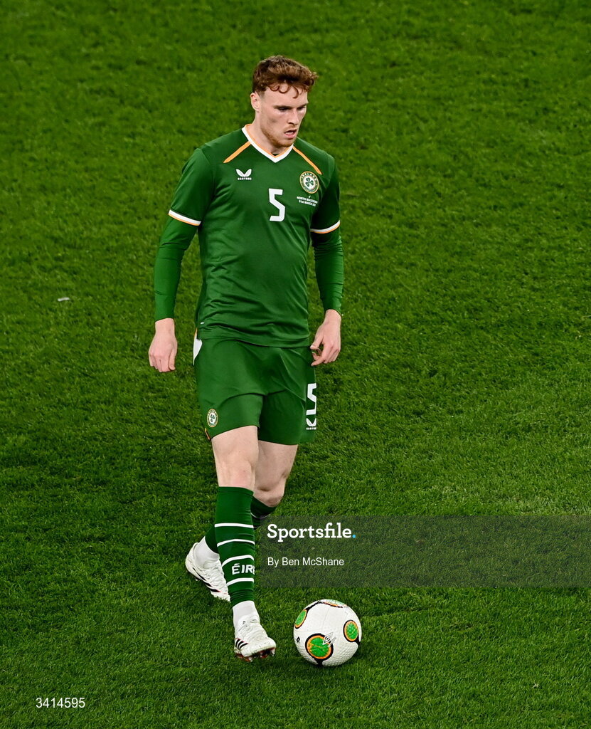 31 March 2026; Jake O'Brien of Republic of Ireland during the international friendly match between Republic of Ireland and North Macedonia at Aviva Stadium in Dublin. Photo by Ben McShane/Sportsfile