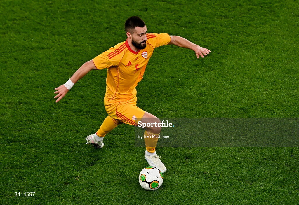 31 March 2026; Gjoko Zajkov of North Macedonia during the international friendly match between Republic of Ireland and North Macedonia at Aviva Stadium in Dublin. Photo by Ben McShane/Sportsfile