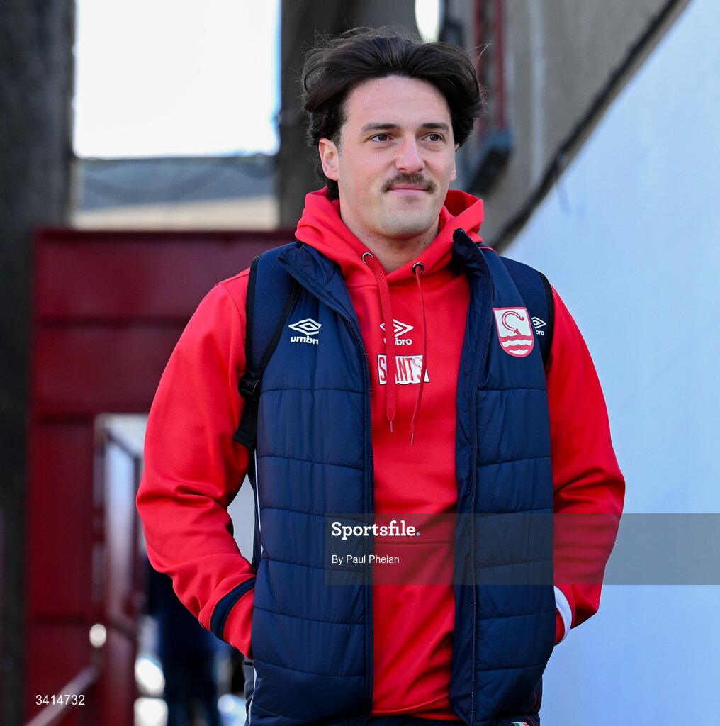 3 April 2026; James Brown of St Patrick's Athletic arrives before the SSE Airtricity Men's Premier Division match between St Patrick's Athletic and Sligo Rovers at Richmond Park in Dublin. Photo by Paul Phelan/Sportsfile