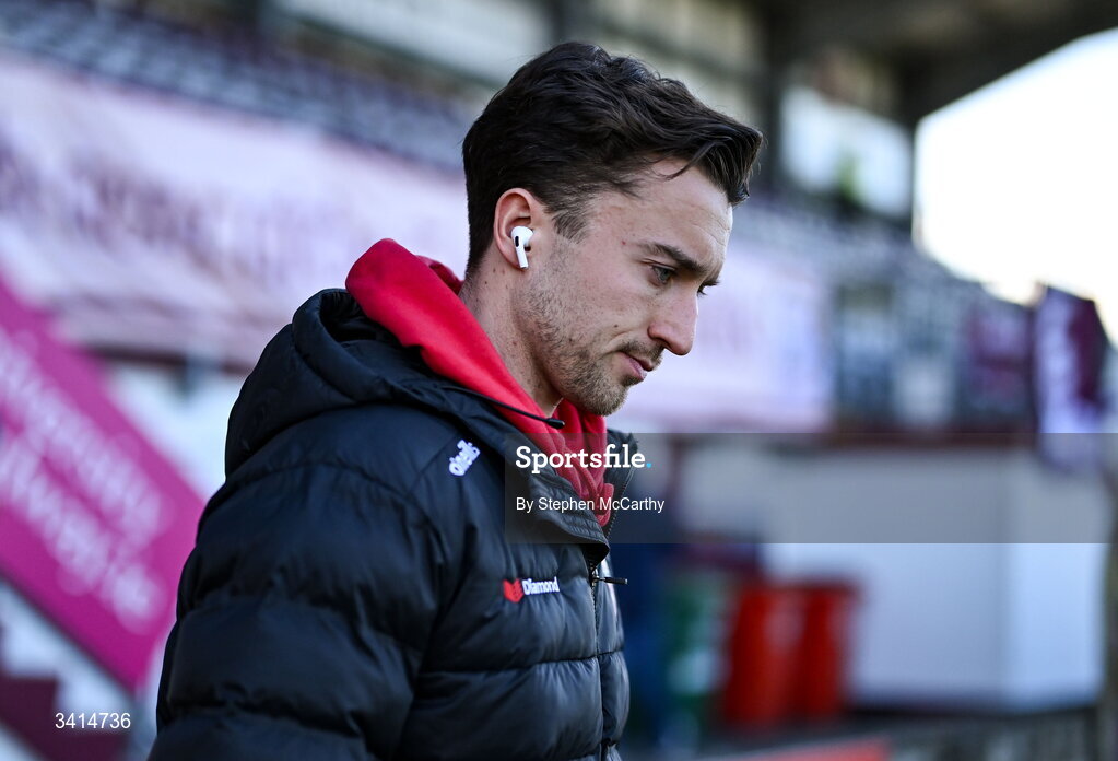 3 April 2026; Darragh Markey of Derry City before the SSE Airtricity Men's Premier Division match between Galway United and Derry City at Eamonn Deacy Park in Galway. Photo by Stephen McCarthy/Sportsfile