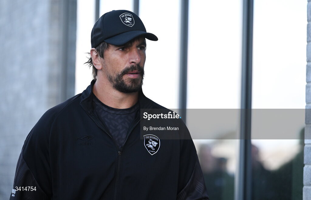 3 April 2026; Eben Etzebeth of Hollywoodbets Sharks arrives before the EPCR Challenge Cup match between Connacht and Hollywoodbets Sharks at Dexcom Stadium in Galway. Photo by Brendan Moran/Sportsfile