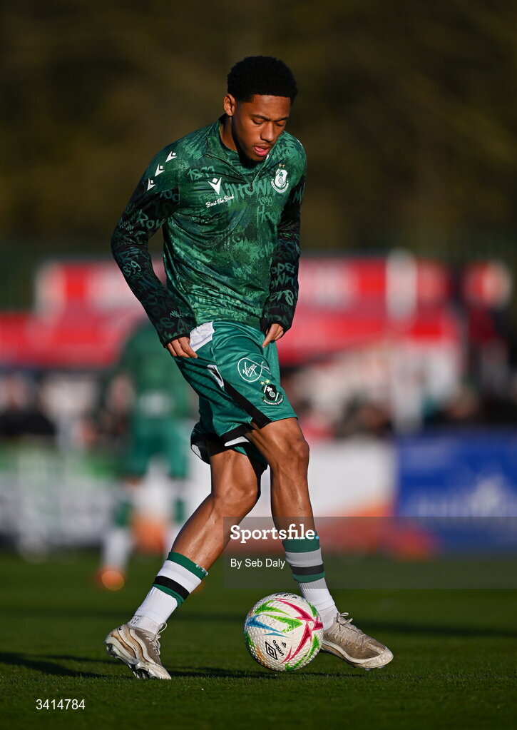 3 April 2026; Maleace Asamoah of Shamrock Rovers before the SSE Airtricity Men's Premier Division match between Waterford and Shamrock Rovers at the RSC in Waterford. Photo by Seb Daly/Sportsfile