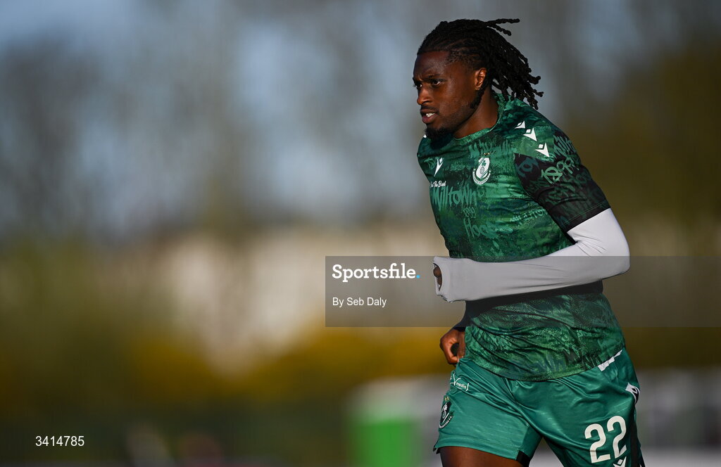 3 April 2026; Tunmise Sobowale of Shamrock Rovers before the SSE Airtricity Men's Premier Division match between Waterford and Shamrock Rovers at the RSC in Waterford. Photo by Seb Daly/Sportsfile