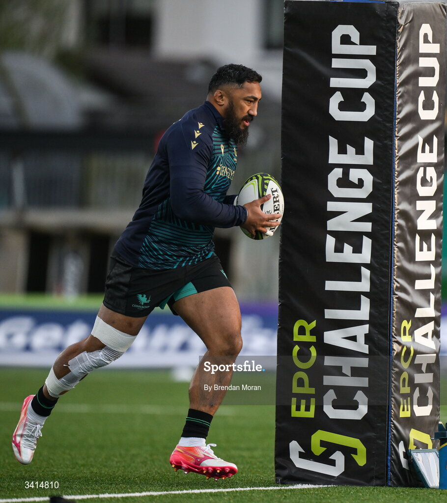3 April 2026; Bundee Aki of Connacht during the EPCR Challenge Cup match between Connacht and Hollywoodbets Sharks at Dexcom Stadium in Galway. Photo by Brendan Moran/Sportsfile