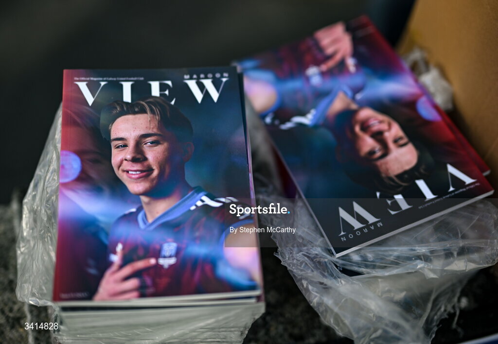 3 April 2026; The Galway United matchday magazine on sale before the SSE Airtricity Men's Premier Division match between Galway United and Derry City at Eamonn Deacy Park in Galway. Photo by Stephen McCarthy/Sportsfile