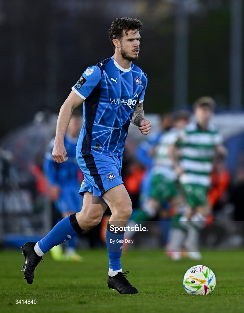 3 April 2026; Kevin Long of Waterford during the SSE Airtricity Men's Premier Division match between Waterford and Shamrock Rovers at the RSC in Waterford. Photo by Seb Daly/Sportsfile