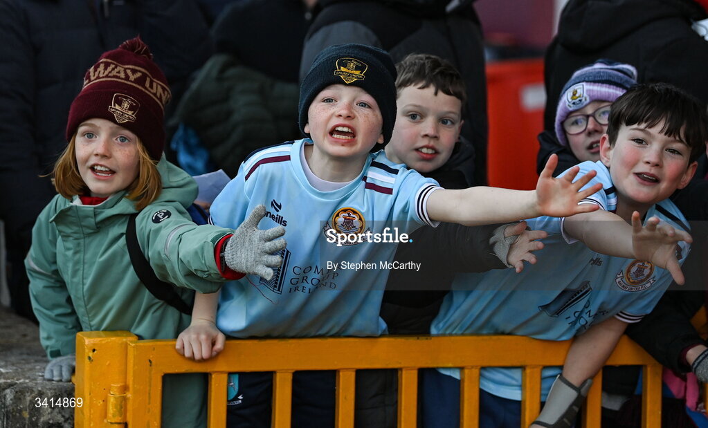 3 April 2026; Galway United supporters during the SSE Airtricity Men's Premier Division match between Galway United and Derry City at Eamonn Deacy Park in Galway. Photo by Stephen McCarthy/Sportsfile