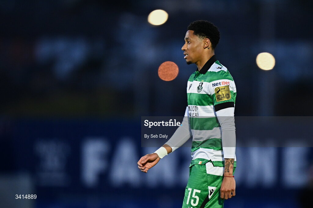3 April 2026; Maleace Asamoah of Shamrock Rovers during the SSE Airtricity Men's Premier Division match between Waterford and Shamrock Rovers at the RSC in Waterford. Photo by Seb Daly/Sportsfile
