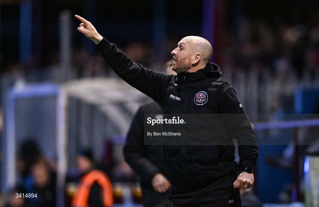 3 April 2026; Bohemians assistant manager Stephen O'Donnell during the SSE Airtricity Men's Premier Division match between Drogheda United and Bohemians at Sullivan & Lambe Park in Drogheda, Louth. Photo by Ben McShane/Sportsfile
