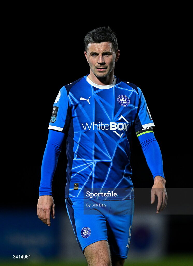 3 April 2026; Pádraig Amond of Waterford during the SSE Airtricity Men's Premier Division match between Waterford and Shamrock Rovers at the RSC in Waterford. Photo by Seb Daly/Sportsfile