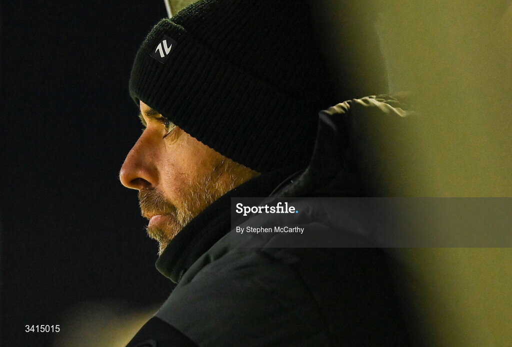 3 April 2026; Derry City manager Tiernan Lynch during the SSE Airtricity Men's Premier Division match between Galway United and Derry City at Eamonn Deacy Park in Galway. Photo by Stephen McCarthy/Sportsfile