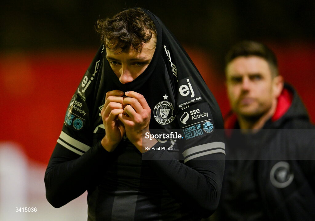 3 April 2026; Archie Meekison of Sligo Rovers reacts after the SSE Airtricity Men's Premier Division match between St Patrick's Athletic and Sligo Rovers at Richmond Park in Dublin. Photo by Paul Phelan/Sportsfile