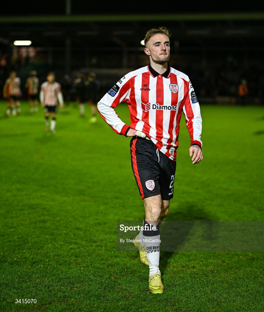 3 April 2026; Carl Winchester of Derry City following his side's defeat after the SSE Airtricity Men's Premier Division match between Galway United and Derry City at Eamonn Deacy Park in Galway. Photo by Stephen McCarthy/Sportsfile