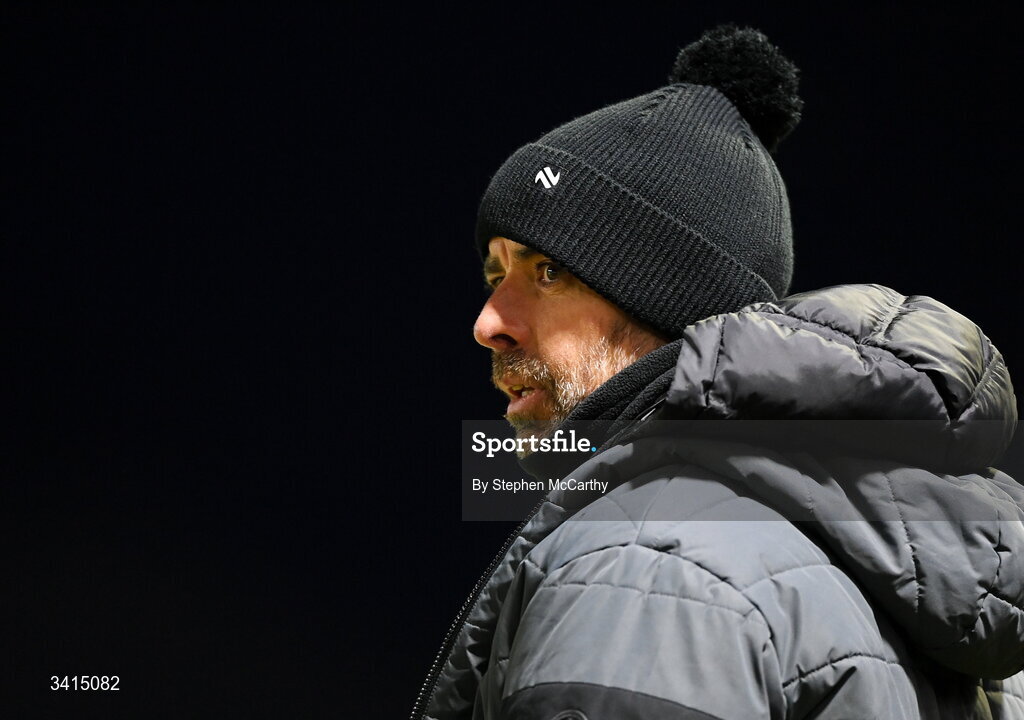 3 April 2026; Derry City manager Tiernan Lynch during the SSE Airtricity Men's Premier Division match between Galway United and Derry City at Eamonn Deacy Park in Galway. Photo by Stephen McCarthy/Sportsfile