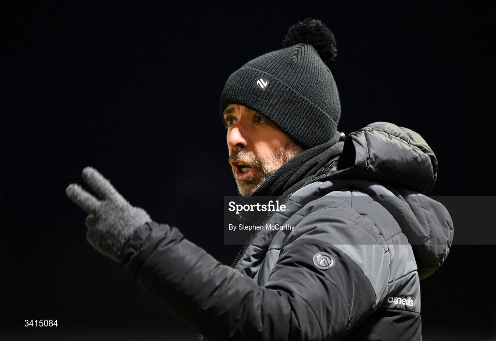 3 April 2026; Derry City manager Tiernan Lynch during the SSE Airtricity Men's Premier Division match between Galway United and Derry City at Eamonn Deacy Park in Galway. Photo by Stephen McCarthy/Sportsfile