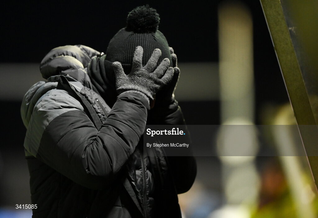 3 April 2026; Derry City manager Tiernan Lynch during the SSE Airtricity Men's Premier Division match between Galway United and Derry City at Eamonn Deacy Park in Galway. Photo by Stephen McCarthy/Sportsfile
