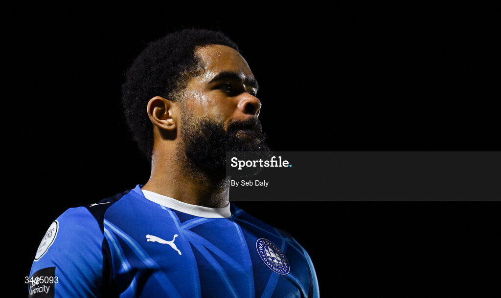 3 April 2026; Trae Bailey Coyle of Waterford during the SSE Airtricity Men's Premier Division match between Waterford and Shamrock Rovers at the RSC in Waterford. Photo by Seb Daly/Sportsfile