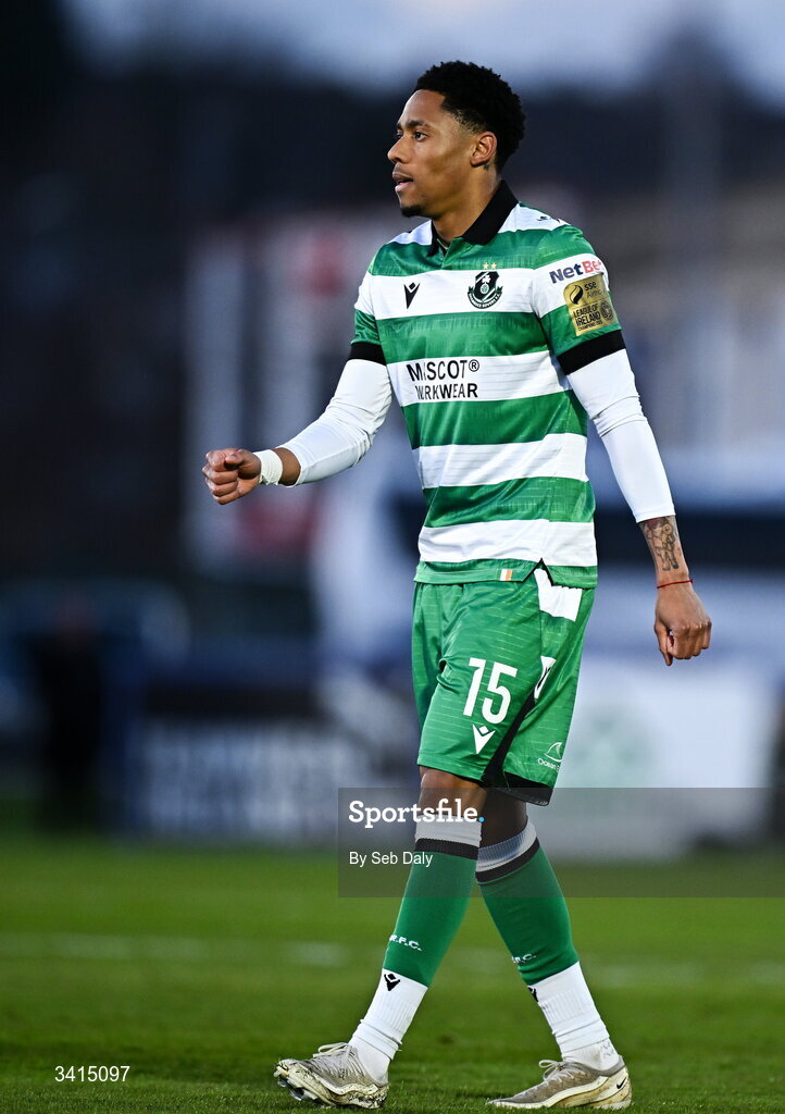 3 April 2026; Maleace Asamoah of Shamrock Rovers during the SSE Airtricity Men's Premier Division match between Waterford and Shamrock Rovers at the RSC in Waterford. Photo by Seb Daly/Sportsfile