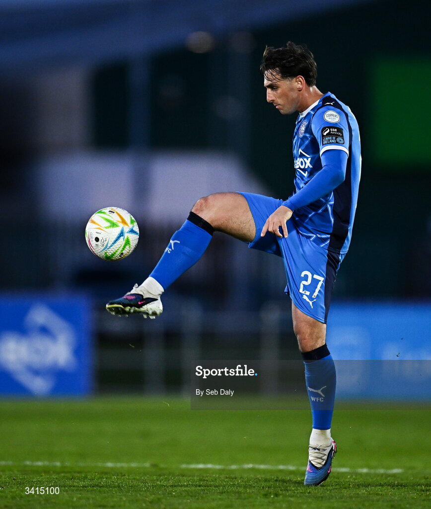 3 April 2026; Dean McMenamy of Waterford during the SSE Airtricity Men's Premier Division match between Waterford and Shamrock Rovers at the RSC in Waterford. Photo by Seb Daly/Sportsfile