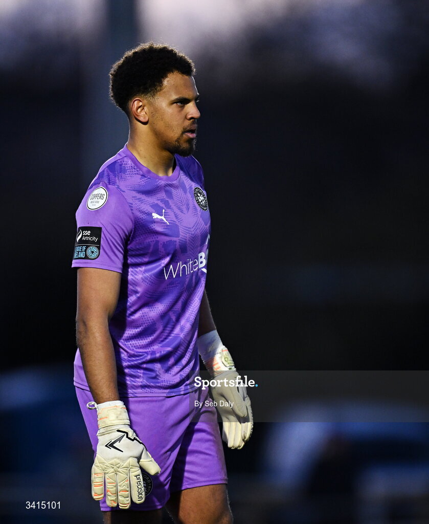 3 April 2026; Waterford goalkeeper Arlo Doherty during the SSE Airtricity Men's Premier Division match between Waterford and Shamrock Rovers at the RSC in Waterford. Photo by Seb Daly/Sportsfile