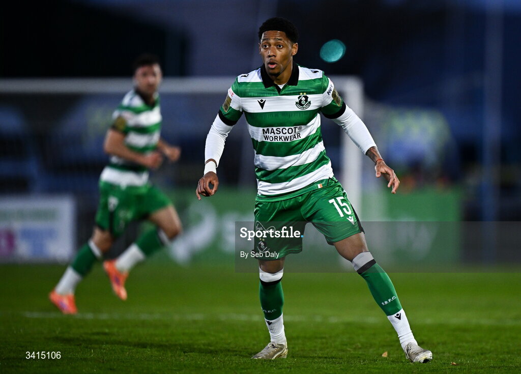 3 April 2026; Maleace Asamoah of Shamrock Rovers during the SSE Airtricity Men's Premier Division match between Waterford and Shamrock Rovers at the RSC in Waterford. Photo by Seb Daly/Sportsfile