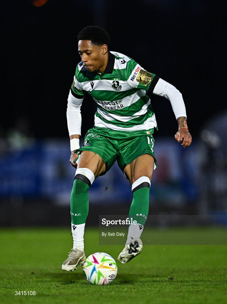 3 April 2026; Maleace Asamoah of Shamrock Rovers during the SSE Airtricity Men's Premier Division match between Waterford and Shamrock Rovers at the RSC in Waterford. Photo by Seb Daly/Sportsfile